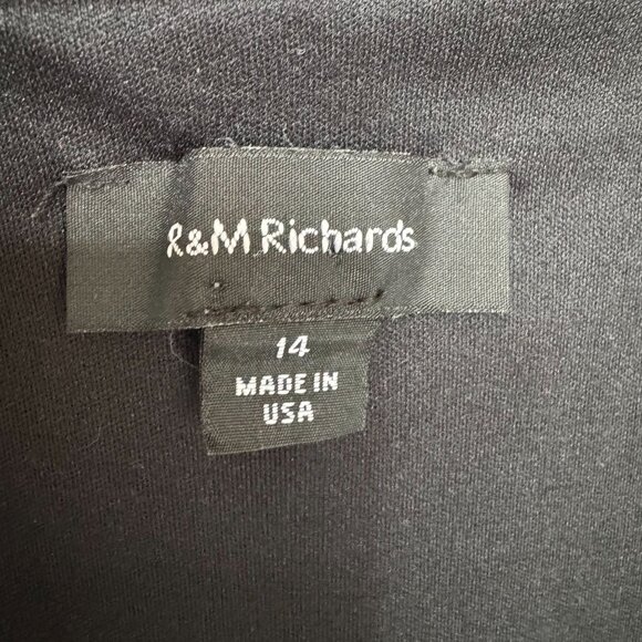 90s Vintage R&M Richards Black Chiffon Beaded Ruffle Slit Cocktail Midi Dress - Picture 12 of 13